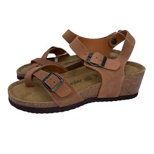 NEW WOMEN'S SIZE 6 PROJECT CLOUD BARRETT WEDGE SANDALS-LEATHER-CORK‎ TAN